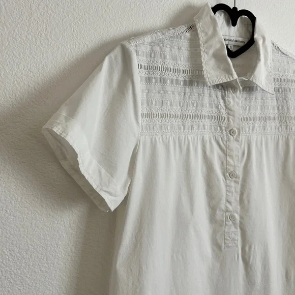 Cupcakes & Cashmere White Embroidered Cotton Collared Shirttail Mini Dress Sz S - Picture 7 of 9